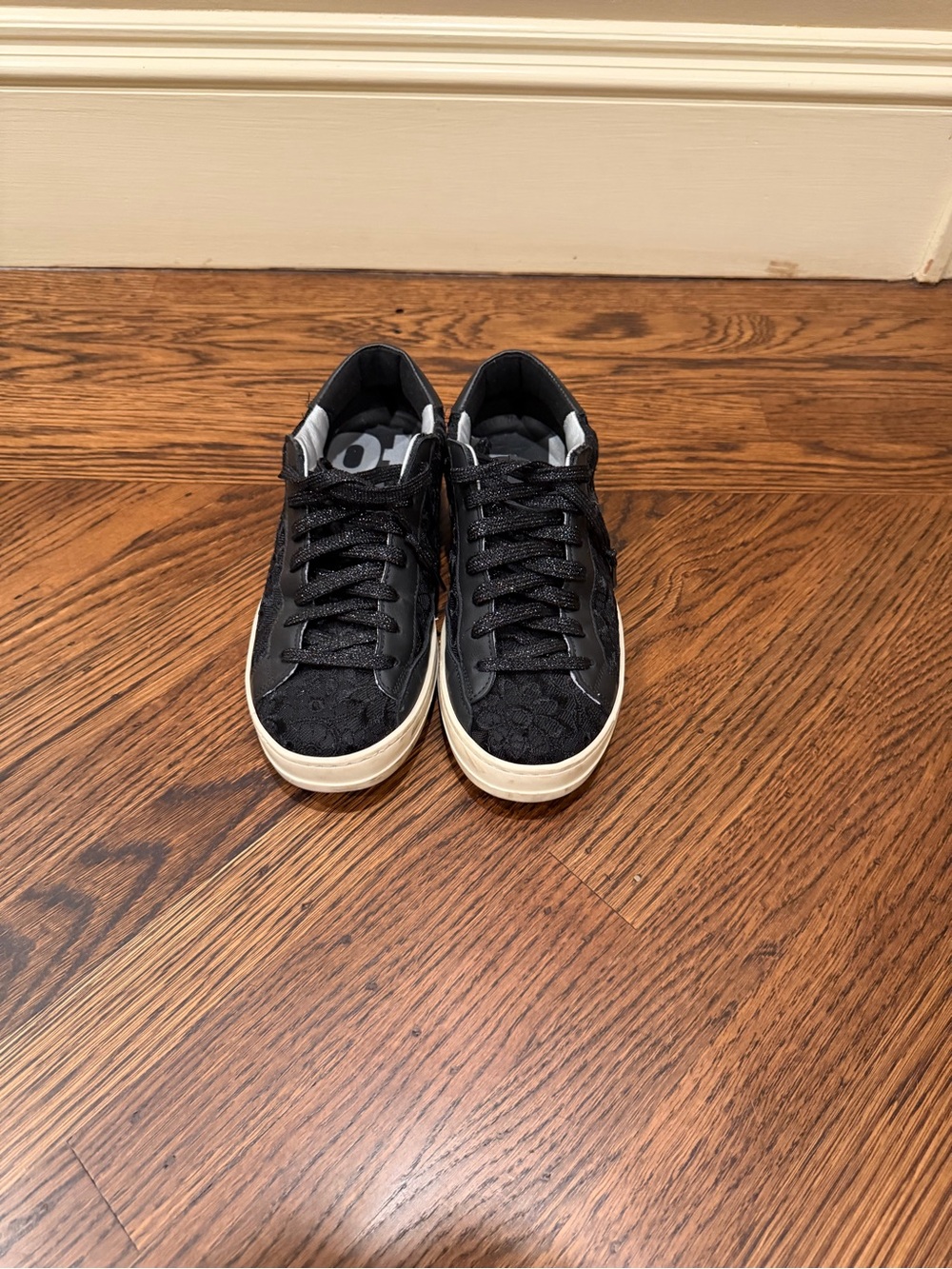 P448 Women's Black Lace-Textured Low-Top Sneakers